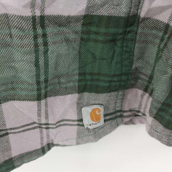 Carhartt Plaid Flannel Button Down Shirt Size Medium Green - Picture 2 of 5